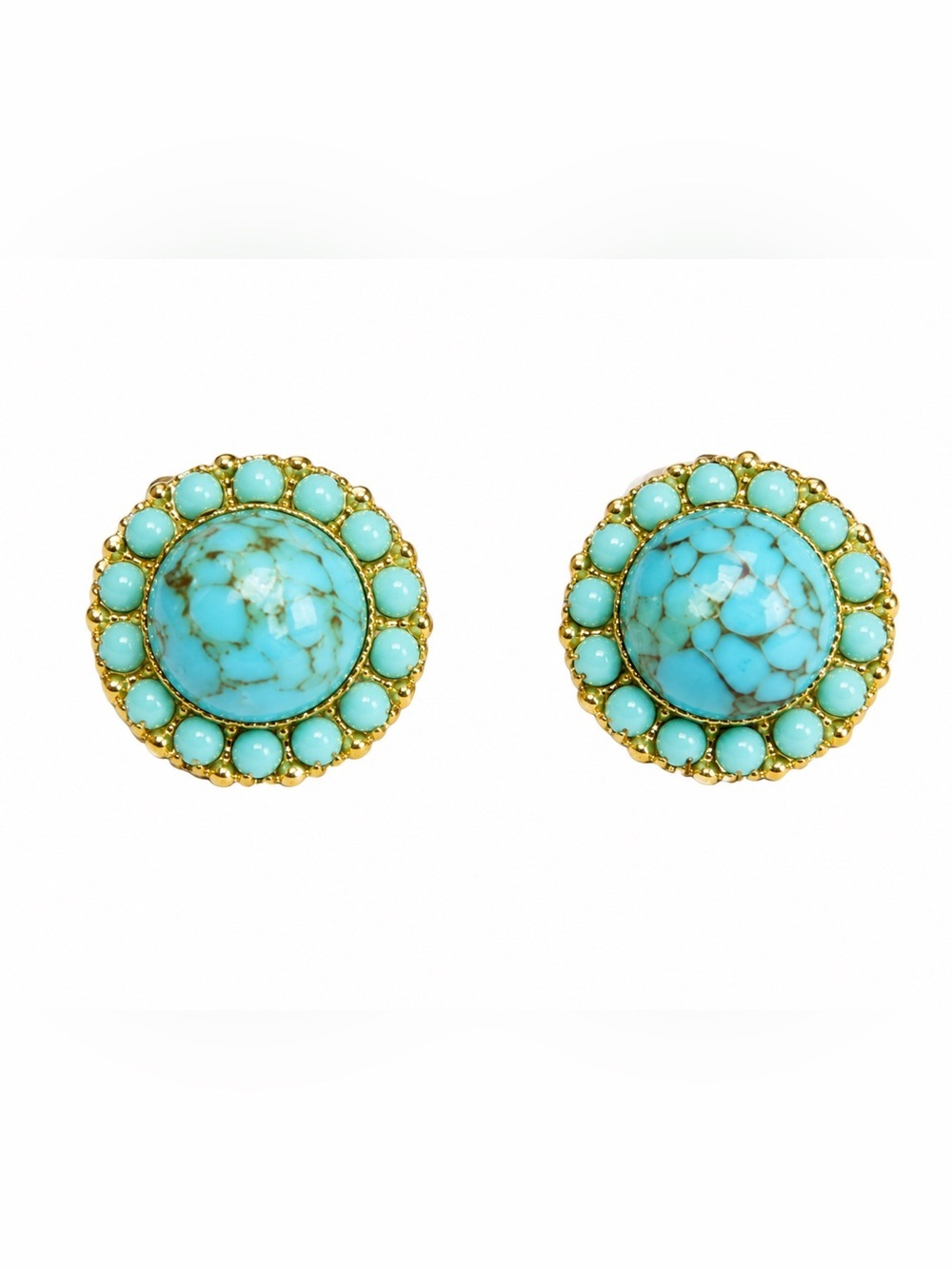 Vintage turquoise screw back earrings gold tone jewelry
